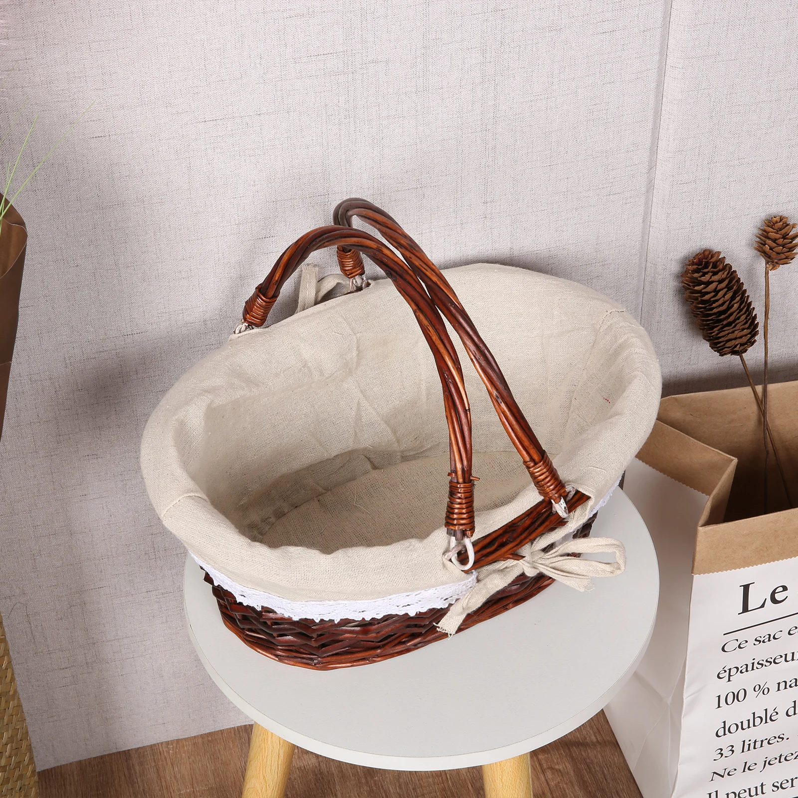 ZK40 Rattan picnic basket, wicker basket, pastoral picnic activity handle basket 5