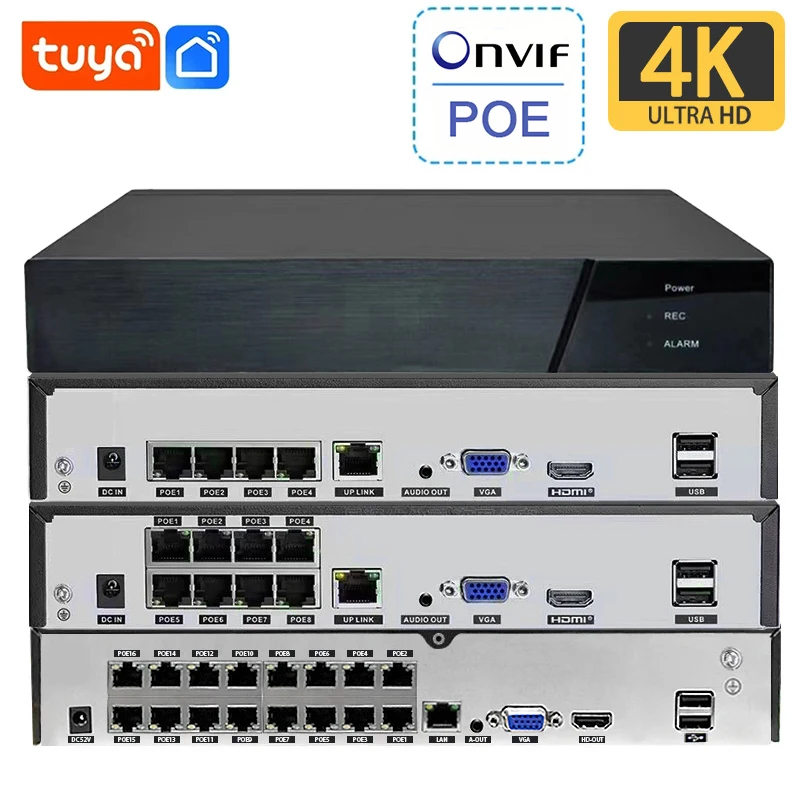 4K 8MP Tuya Smart Life 16CH 8CH 4CH 5MP POE ONVIF NVR Video Recorder H.265 IP Camera CCTV System Network P2P Video Surveillance network video recorder