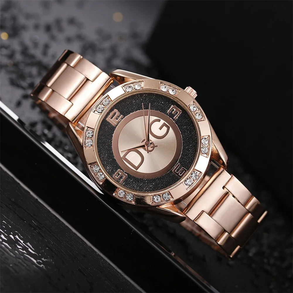 Luxury New Brand Women Watch Fashion with Diamonds Crystal Design Quartz Watches Leisure Rose Gold Stainless Steel Strap Clock 4
