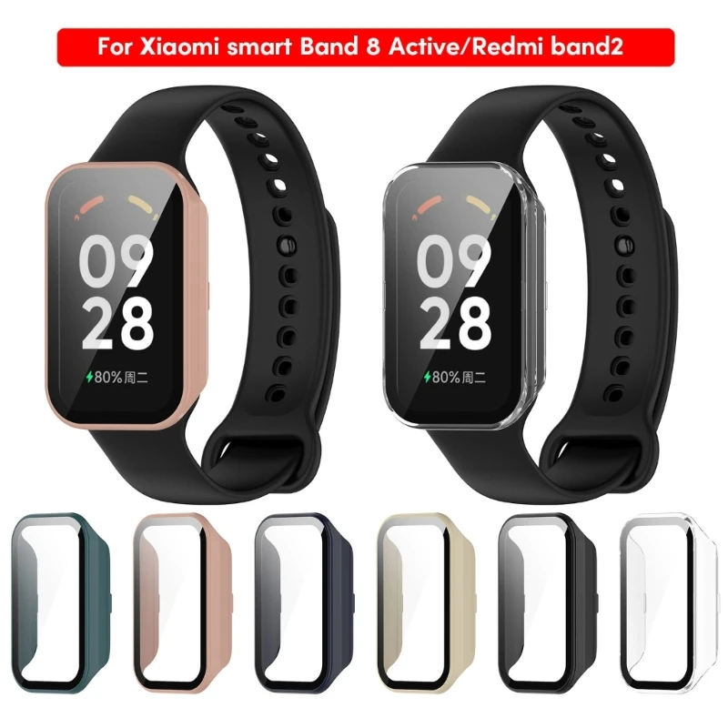 

PC Case Tempered Glass Screen Protectors for Band 8 Active/Redmi Band 2 Bracelet Anti-scratch Protective Cover DropShipping