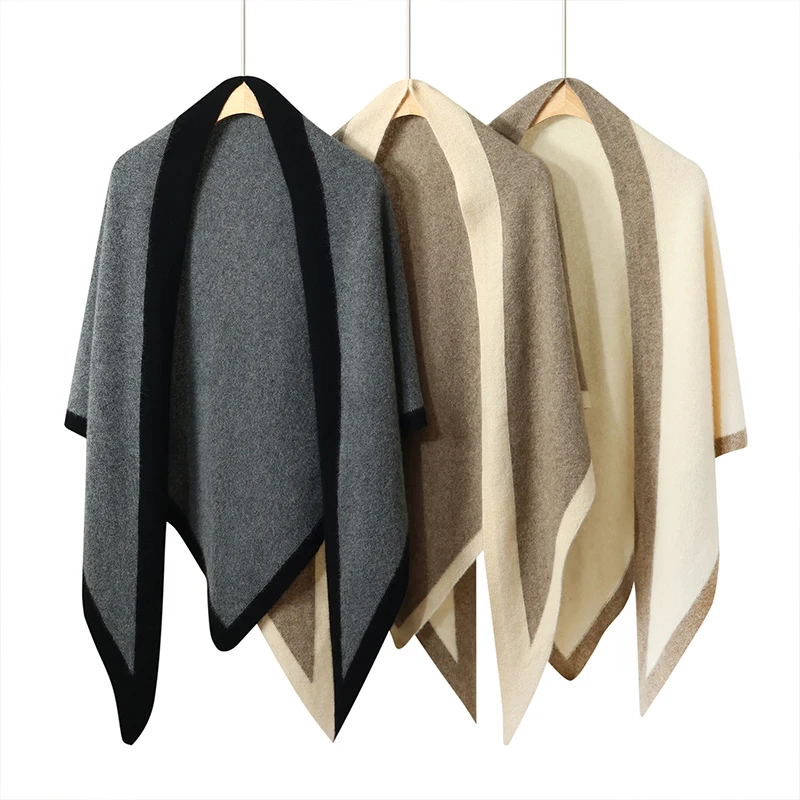 High Quality Merino Wool Scarf Shawl for Women Winter Outdoor Warm Cashmere Knitted Shawl Isosceles Triangle Pashmina