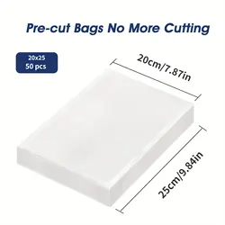 50-Pack BPA-Free Reusable Food Vacuum Sealing Bags for Preservation and Storage (20x 25cm 50PCs)