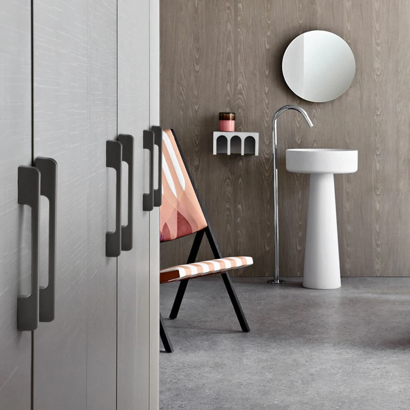 Furniture Handles Aluminum alloy cabinet handle gray wardrobe handle makeup table 96mm/128mm storage room cabinet handle