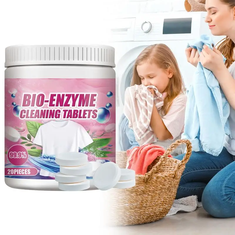 Laundry Detergent Sheets Gentle Enzyme Cleaner 20 pcs Portable Washer Cleaner Fast-Acting Cleaning Sheets for Cotton Linen Silk