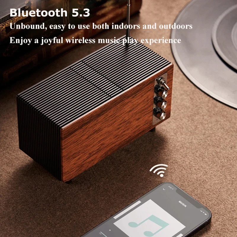 Portable Nostalgic Retro FM Radio Wooden Vintage Radio Receiver Wireless Subwoofer Bluetooth Speaker Sound Bar Supports TF Card