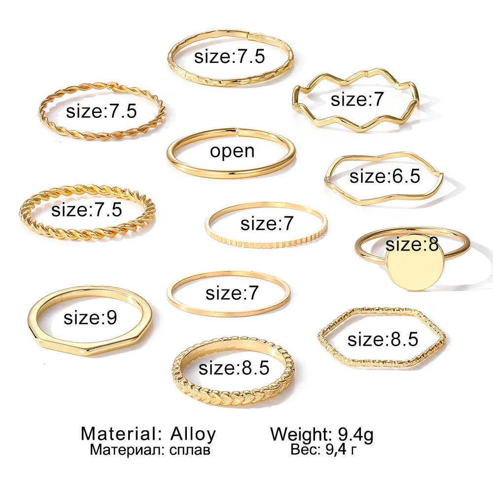 EN Simple Fashion Female Gold Color Rings Set for Women Girls Accessories 2023 Trend Round Shape