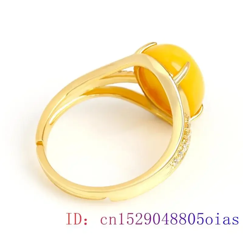 Yellow Amber Ring Fashion Lucky Charm Gemstone Zircon Women Gift Amulet Jewelry Natural Crystal 3
