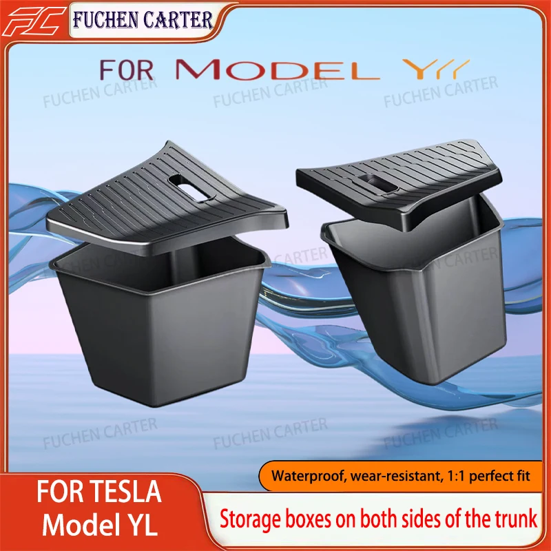 For Tesla NEW Model YL 2026 Rear Trunk Side Storage Box Cargo Organizer TPE Bin Box Flocking Mat Partition Board Accessories