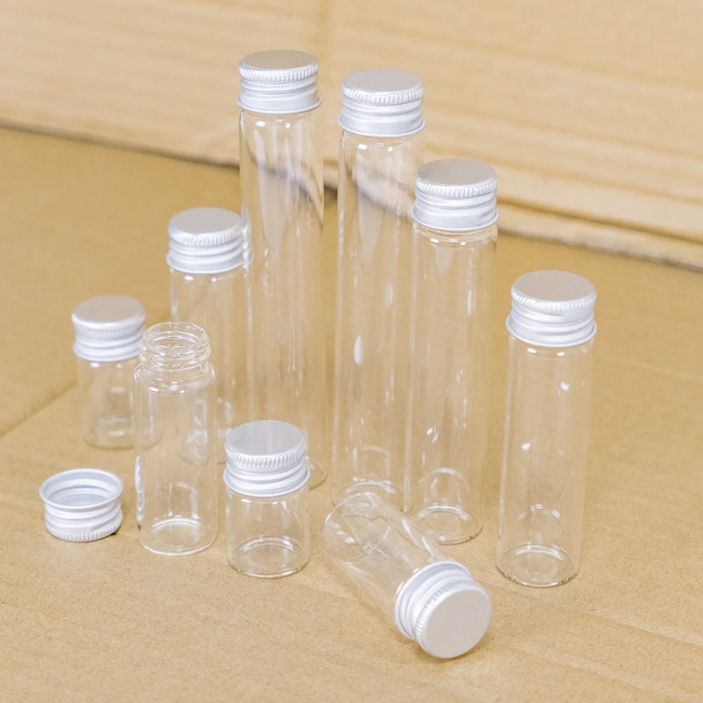 100pcs Jars Crafts Glass Bottles with Aluminium Cap Liquid Bottles Empty Glass 5ml 6ml 7ml 10ml 14ml 15ml 20ml 30ml Vials Jars 6