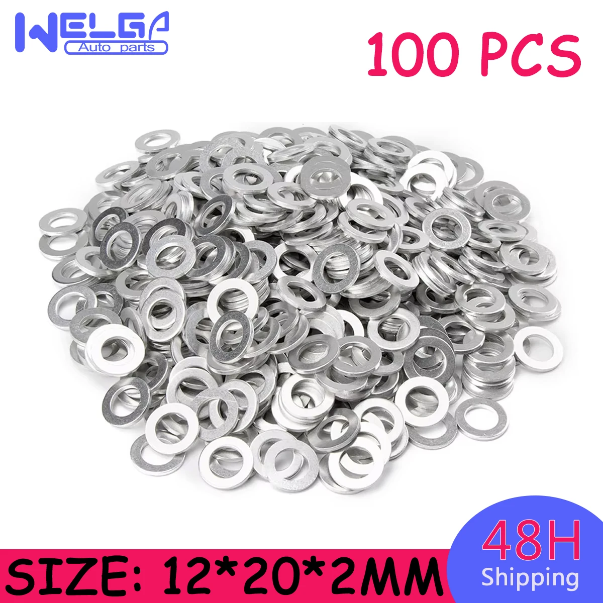 100PCS/Lot New Aluminum Washers Gasket Flat Metal Washer Gasket Plug Oil Sealing Rings Gaskets Fastener 12*20*2mm Washer
