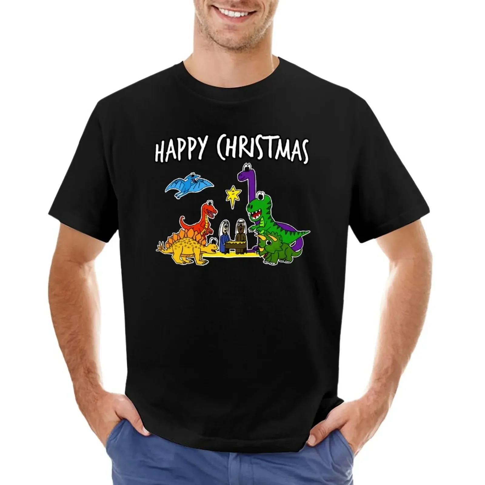 

Dinosaur Christmas Nativity Church Xmas Funny T-Shirt plain kawaii clothes mens big and tall t shirts