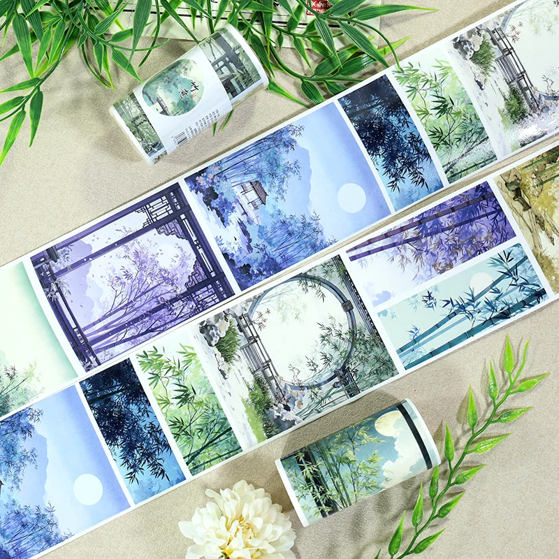8cm*2m/롤 오리엔탈 대나무 정원 PET 테이프 중국 스타일 대나무 정원 장식 테이프 스티커 스크랩북킹 저널용