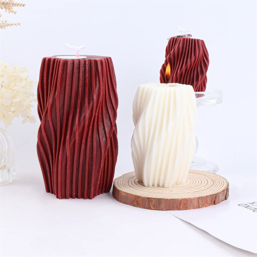 

New Design Irregular Vase Silicone Candle Mold Craft Wave Columnar Pillar Soap Plaster Resin for Birthday Weeding Decoration