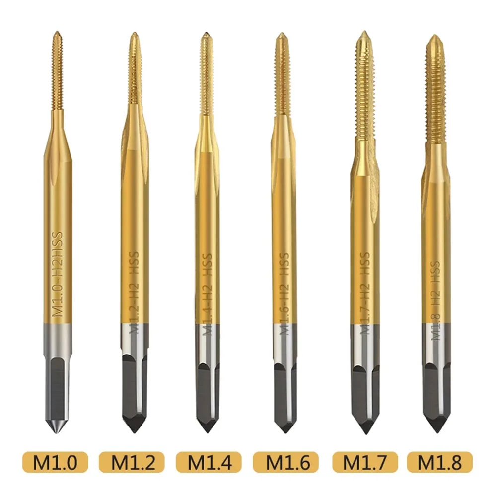 나사 탭 드릴 비트 HSS 티타늄 코팅 나사 탭 드릴 비트, M1 M1.2 M1.4 M1.6 M1.7 미터법 스트레이트 플루트 나사 탭 수공구