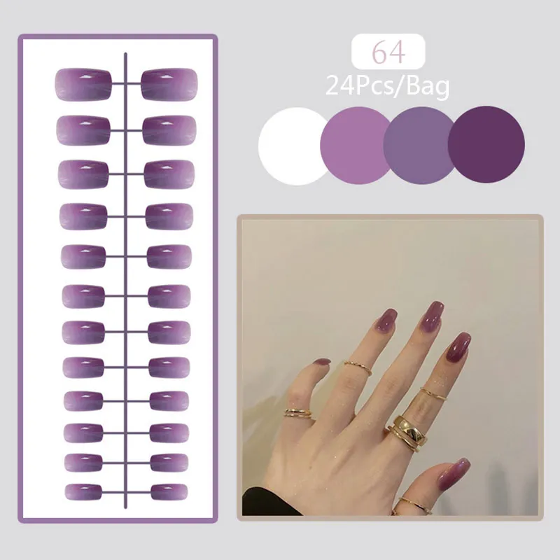 Fake Nails 24pcs Sweet Summer Pink Glitter Nude Press on Women Wearable Nail Art Stickers Full Finished False Nail