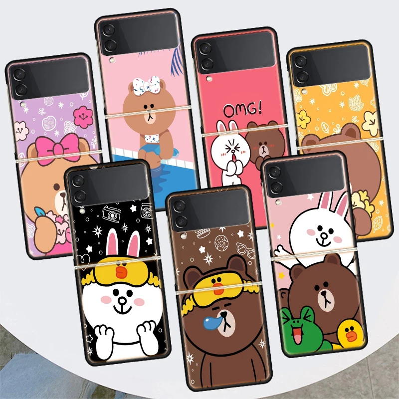 Мультяшный медведь B-коричневый C-Cony для Samsung Galaxy Z Flip 3 5G чехол телефона черный