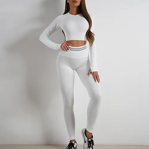 2Pcs Women Autumn Winter Seamless Yoga Set Workout Clothes Long Sleeve Gym Crop Peach Top High Waist Leggings Fitness Sport Suit - Image 16