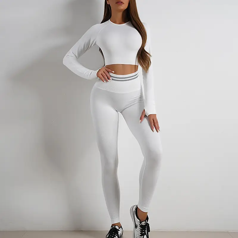 2Pcs Women Autumn Winter Seamless Yoga Set Workout Clothes Long Sleeve Gym Crop Peach Top High Waist Leggings Fitness Sport Suit - Image 16