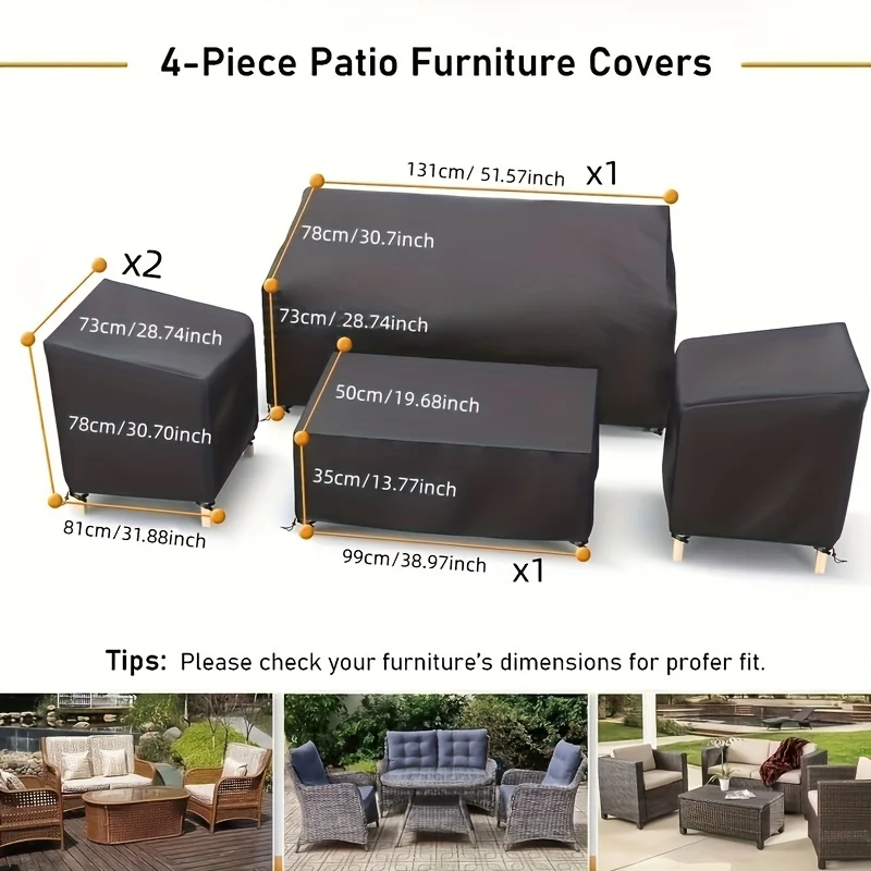 420D Outdoor Furniture Cover Waterproof, 4-Piece Patio Furniture Covers for 4 PCS Patio Outdoor Conversation Set, Included: Ourd 2
