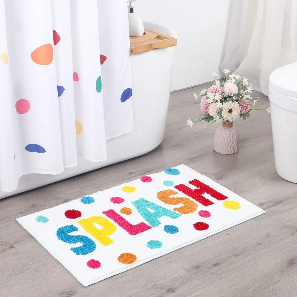 Splash Bathroom Rugs 17x24,Soft, Absorbent & Non Slip Bath Rug, Machine Washable with Colorful Letter Designs for Tub, Shower or