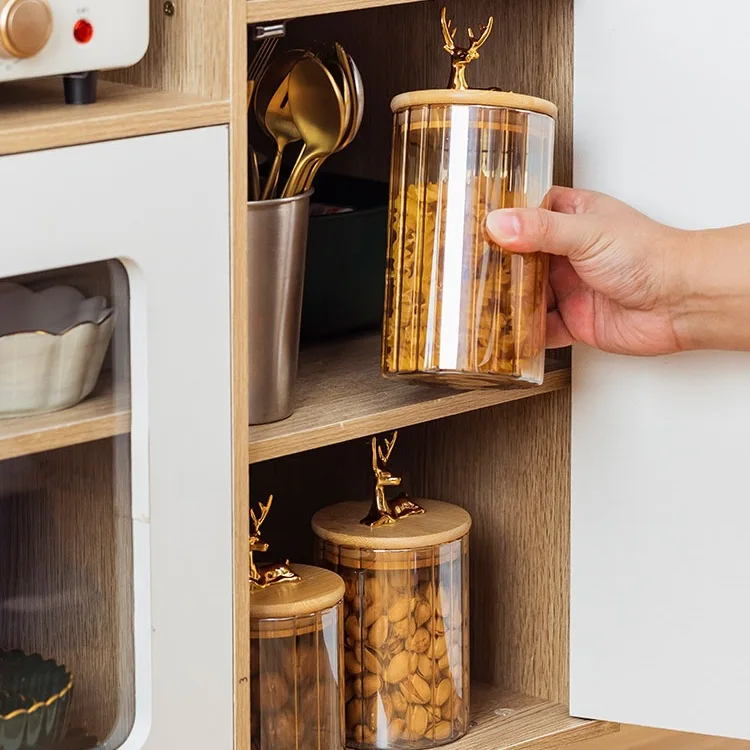 Description Picture 4 of itemGlass Food Jar with Sealed Bamboo Lid Kitchen Pantry Grains Cookie Coffee Tea Candy Snack Storage Bottle Jars Kitchen Canister