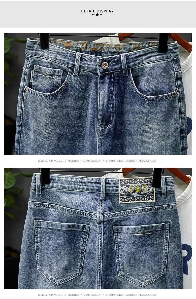 Jeans for men, high-end ruffian handsome, trendy embroidery and printing, elastic slim fit, small straight leg,_voghion.com
