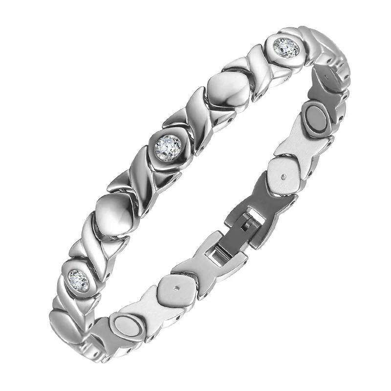 Oktrendy Healing Magnetic Bracelets For Women Trendy Stainless Steel Bracelet Relief Arthritis Pain with Rhinestone Decoration