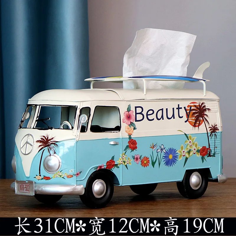 American Retro Wrought Iron Beetle Bus Tissue Box Creative Tissue Box Car Model Decoration Craft Special Gift Home Decoration 4