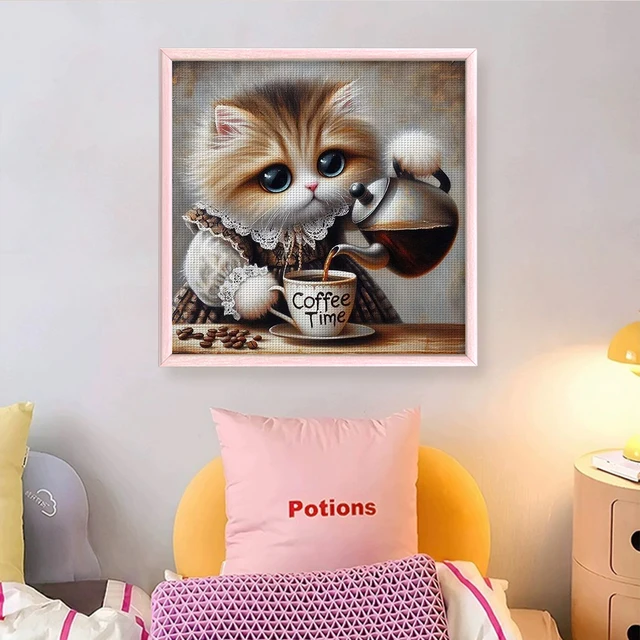 Fil de coton écologique brodé complet chat/chien mignon 11CT, Kit de points de croix chat imprimé, bricolage d'art, ornement fait à la main, décoration de maison 40x40cm 4