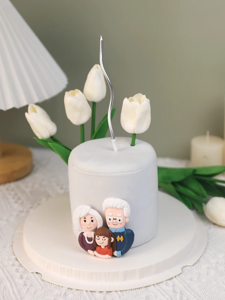 Grandpa Grandma Birthday Cake Topper Decor Tulip Powder White Resin Old