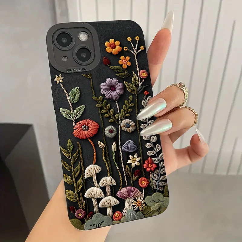 Embossed Floral Painted Phone Case - Elegant and Durable Design Cover