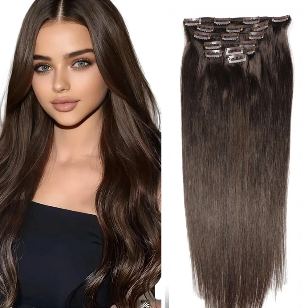 Chocola Full Head 16"-20" Brazilian  Remy Hair 7pcs Set 80g Clip In Human Hair Extensions Natural Straight images - 6