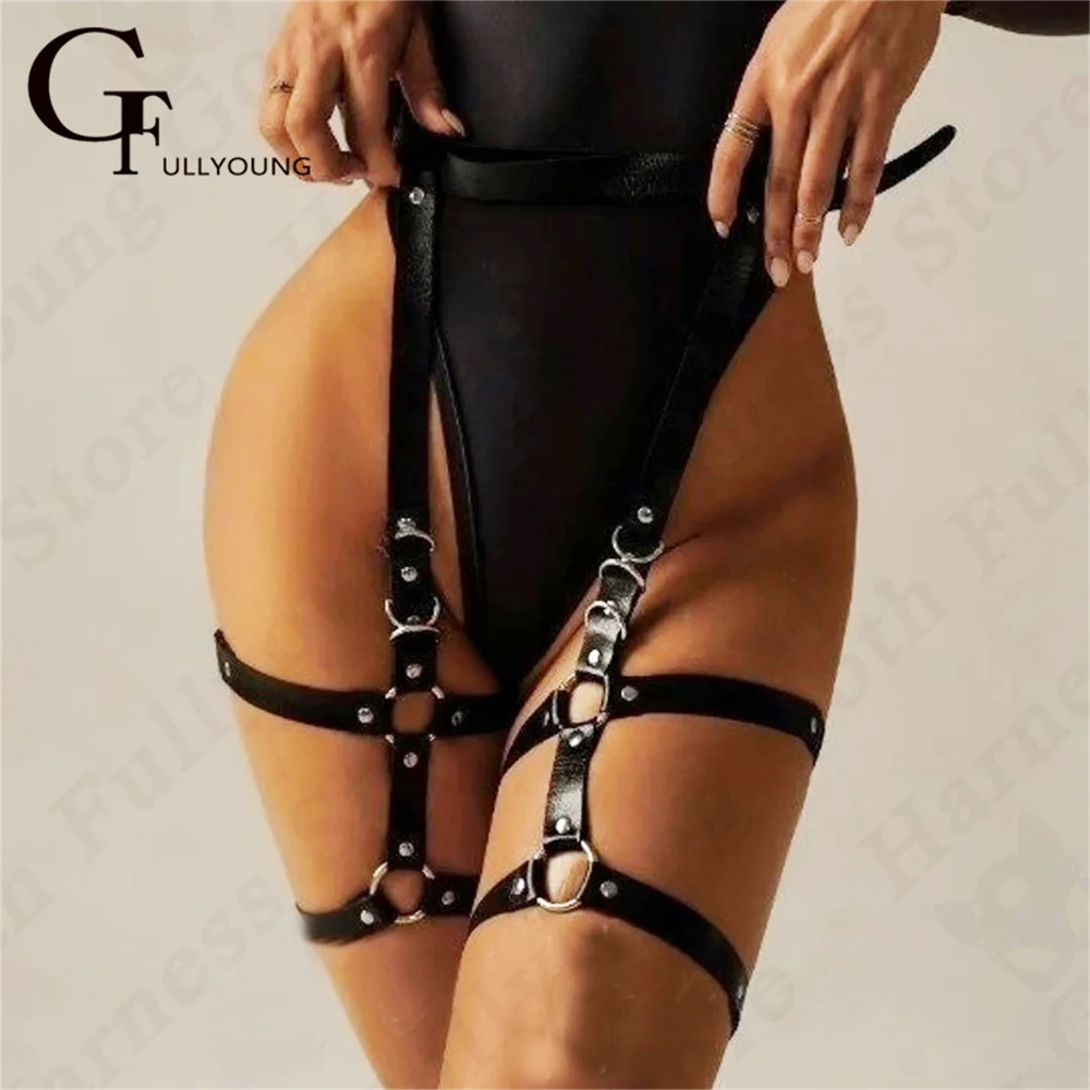 

Sexy Leather Harness Women Leg Garter Belt Stockings Body Bondage Erotic Underwear Suspenders BDSM Fetish Rave Sword Belts