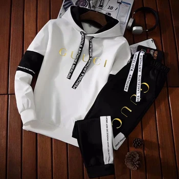 Outdoor Sports Cloth Luxury Suit Retro Warm Men's Hoody Sweatshirt+Pant Training Tracksuit Workout Male Outfit Jogger Set 1