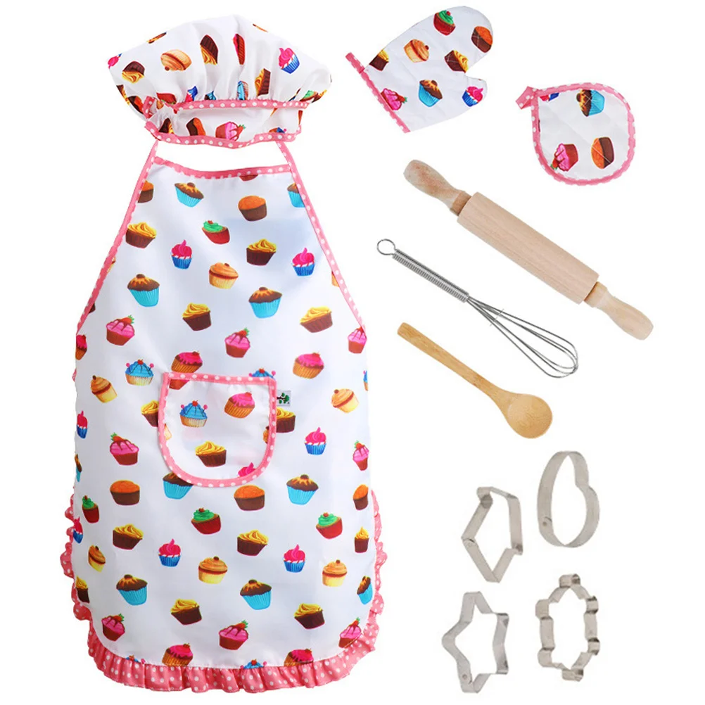 

Performance Costume Props Toddler Apron Kids Cooking Utensils Children Aprons Toys Girls Chef Hat and Childrens Kitchen