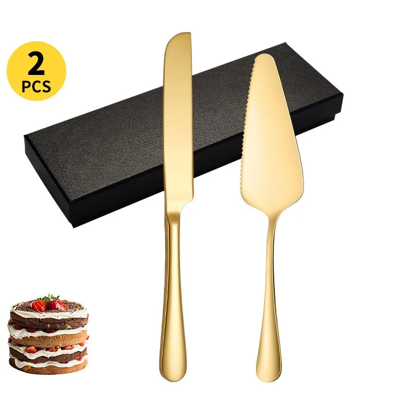 2Pcs Cake Knife Shovel Set Stainless Steel Tableware Kit Cake Cutting Tools Pie Pizza Spatula Wedding Birthday Party Supplies