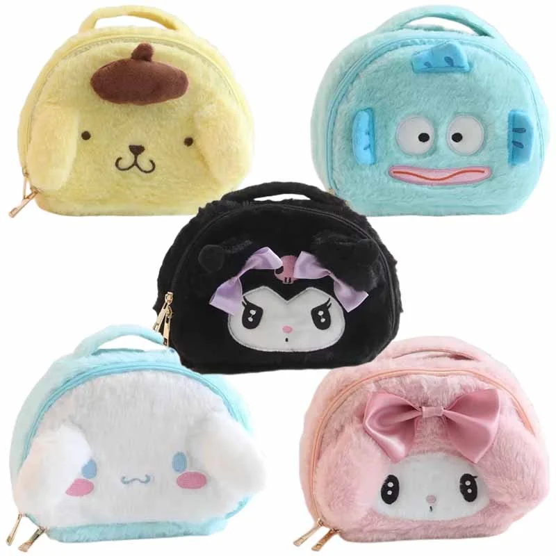 

Sanrios My Melody Cinnamoroll Kuromi Pochacco Purin Dog Hangyodon Cartoon Plush Bags Girl Portable Cosmetic Bag Storage Handbag