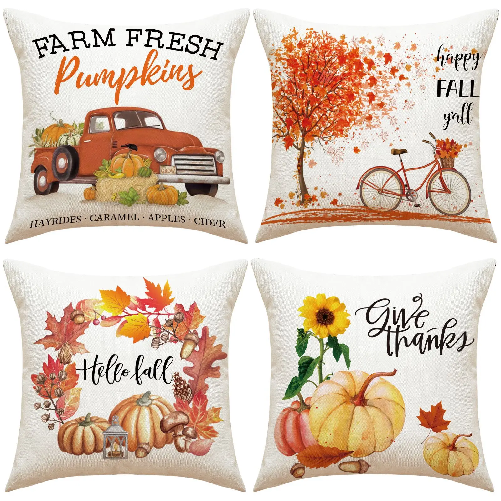 

45cm Thanksgiving Day Pillow Case Flax Fabric Pillow Cover Happy Harvest Party Decor For Home Halloween Pumpkin Cushion Case