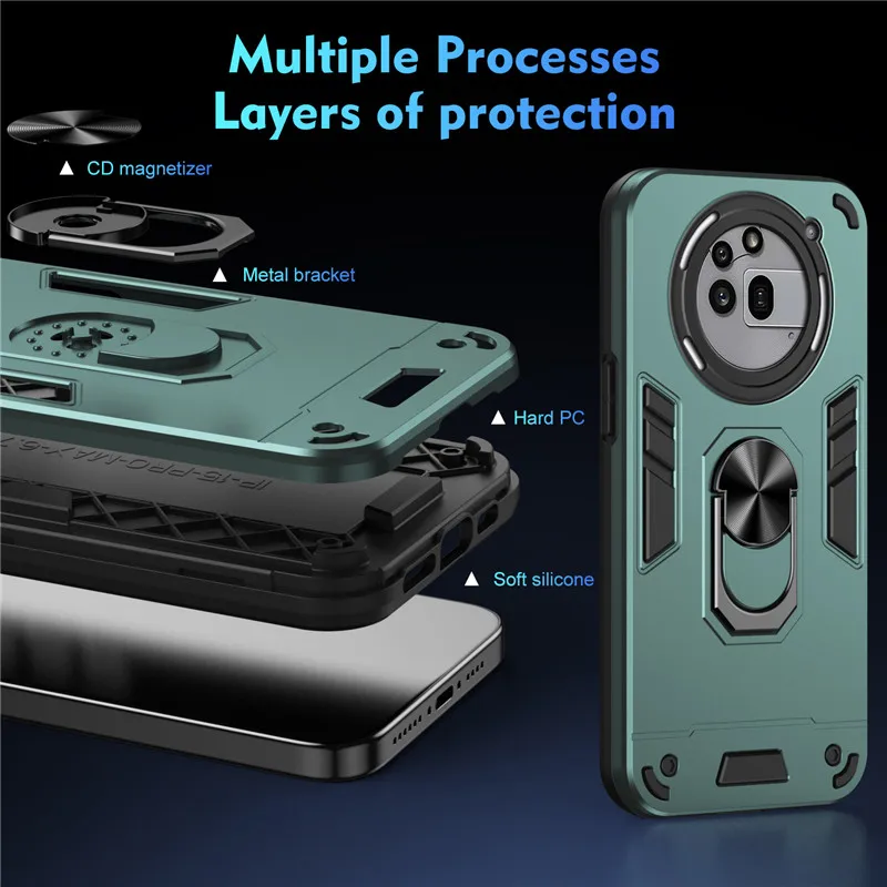 Shockproof Armor Magnetic Ring Holder Case with Lens Protection