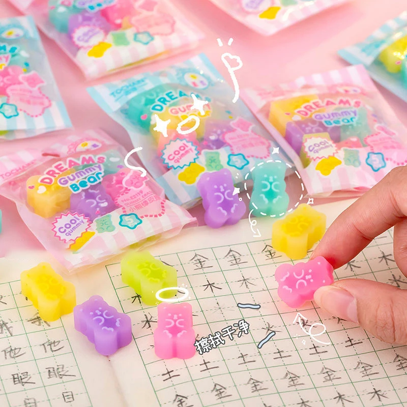 5pcs/bag Kawaii Bear Erasers Cute Pencil Erasers DIY Writing Drawing Tool Kids Gift Korean Stationery School Office Supplies pencil eraser