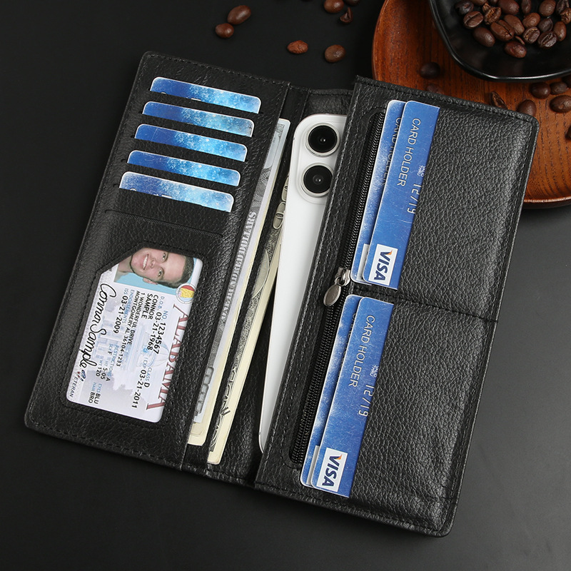 Long Wallet for Men Soft Leather Bifold RFID Stylish Slim Minimalist Multi Credit Card Holder Purse with Zipper Coin Pocket
