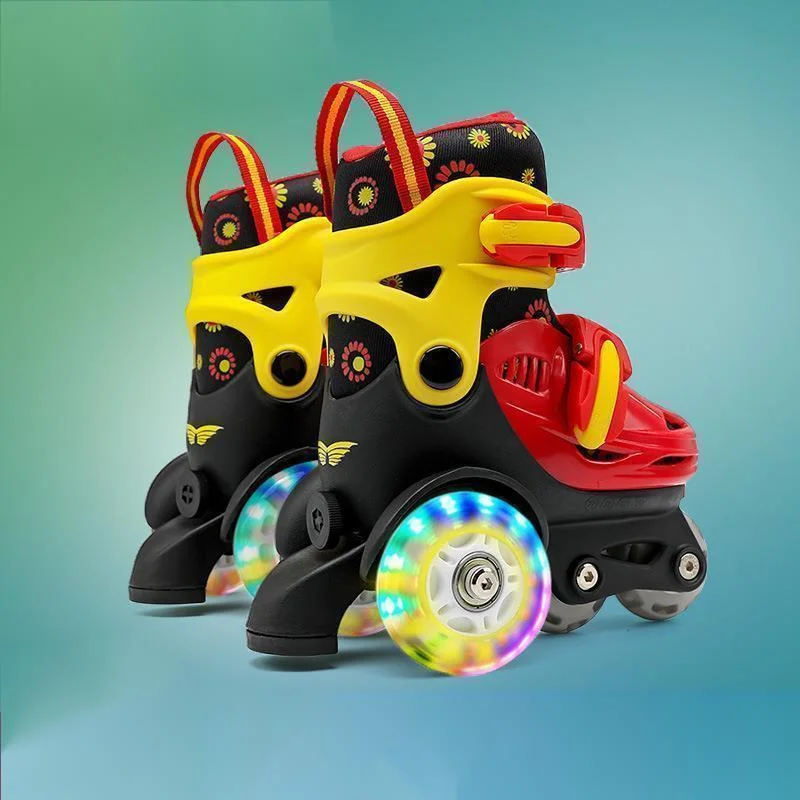 Pattini per bambini pattini a rotelle in linea in PU ad alta elasticità pattini a rotelle a doppia fila per età 2-8 scarpe da pattinaggio per bambini taglia regolabile - immagine 2