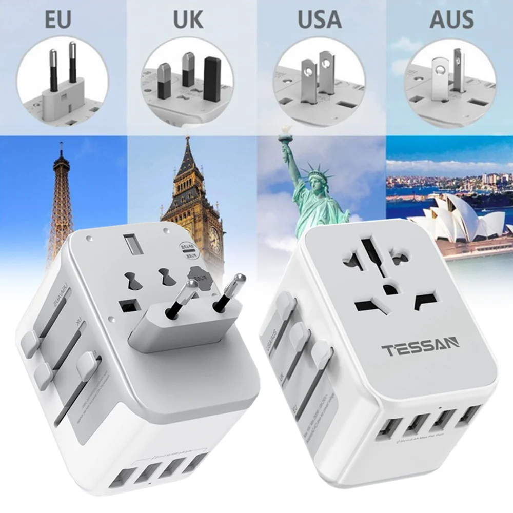 

TESSAN International Universal Travel Adapter All-in-one Travel Charger with USB Ports Mini Wall Charger for US EU UK AUS Travel