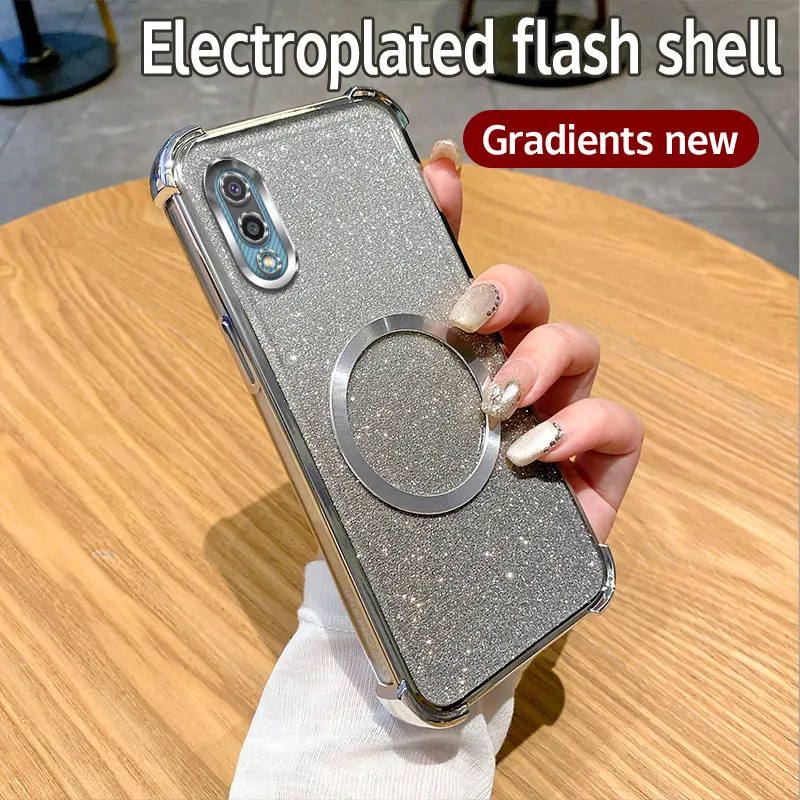 Shockproof Clear Magnetic Ring Phone Case with Glitter Cover