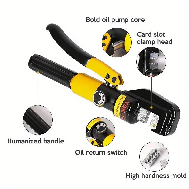 4-70mm² Hydraulic Crimping Pliers YQK-70 Pressure 10T Home Hydraulic Tools Hydraulic Pliers DIY Cable Terminal Crimping Pliers 5