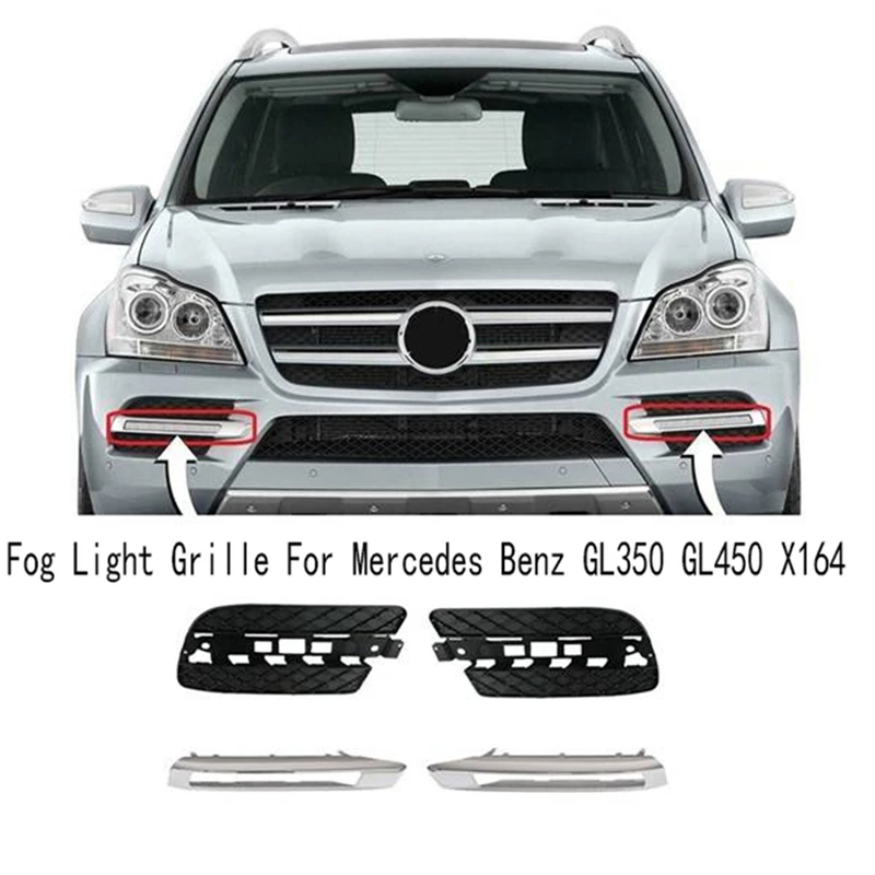 

1Set Car Front Bumper Fog Light Cover Trim Fog Light Grille For Mercedes Benz GL350 GL450 X164 1648847122 1648847222