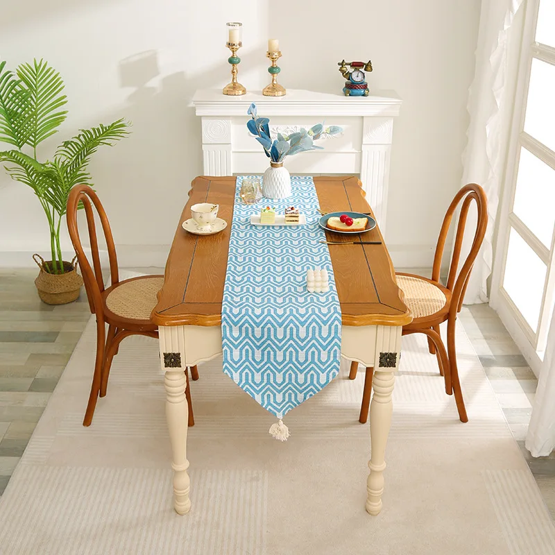 

Vintage Linen Table Runner Elegant Jacquard Cotton Linen Table Runner with Tassels for Home Party Wedding Dining Table Decor