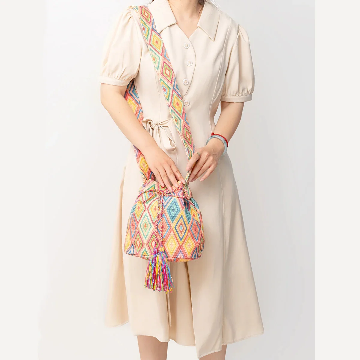 

Crossbody Bucket Bohemian Ethnic Style For Women 2024 Printed New Canvas Commuter Travel Vacation Bag