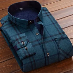 2023 Autumn and Winter New Fashion Trend Long-Sleeved Plaid Shirt Men's Casual Relaxed Comfortable Plus Fleece Thick Warm Shirt