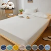 Washed Cotton Fitted Bed Sheet with Elastic Band Solid Color Mattress Cover for Single Double King Queen Bed 140/150/160/180x200 2